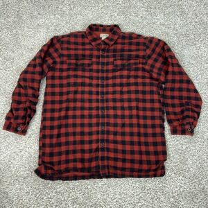 LL Bean Shirt Mens Large Tall Red Black Flannel Lined Buffalo Plaid Heavyweight